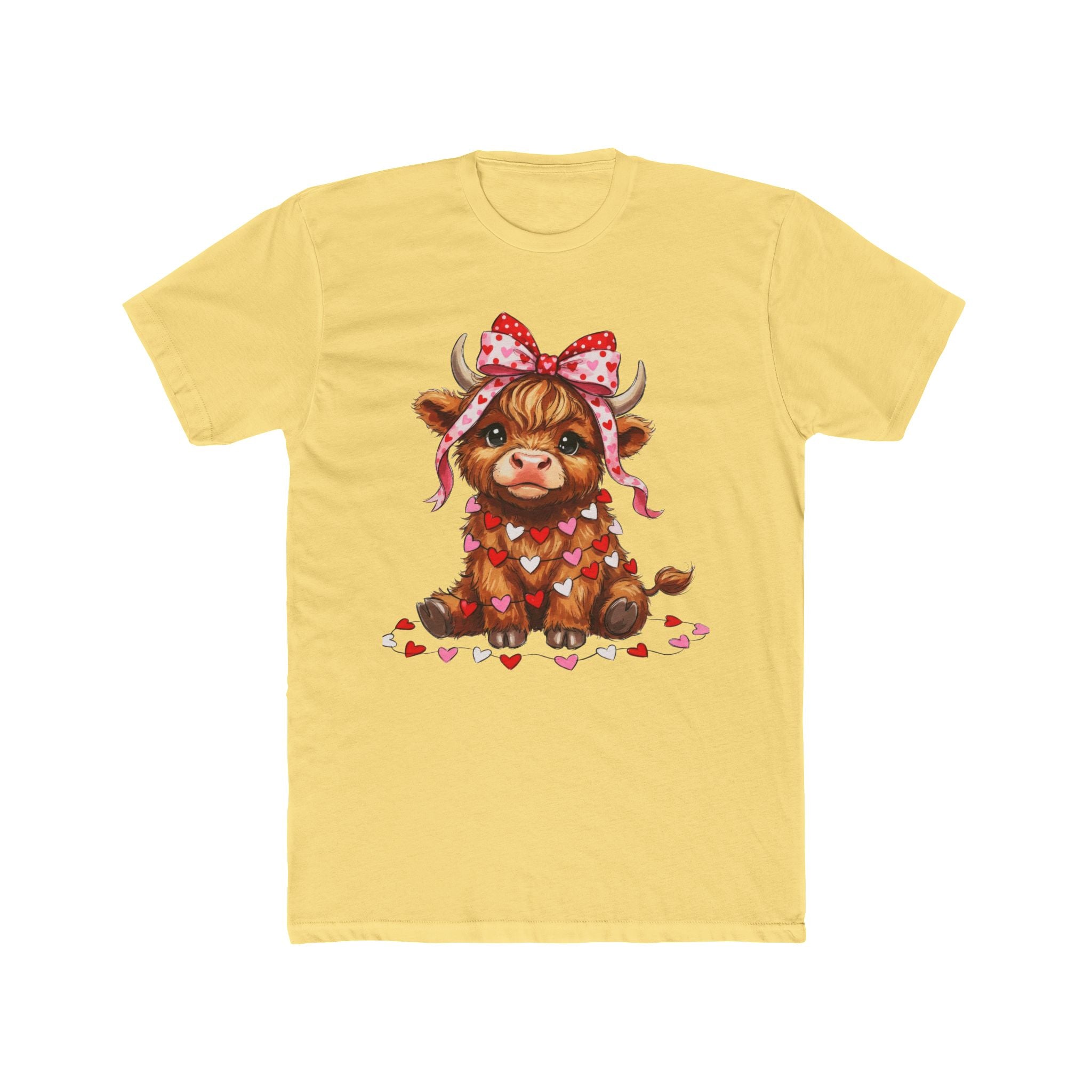 Valentine Highland Cow Tee — Cute Cow with Heart Garland & Bow