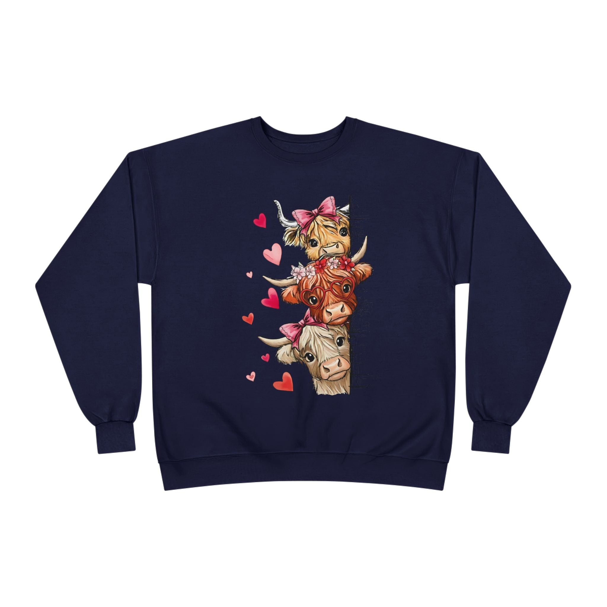 Cute Highland Cow Stack Sweatshirt — Adorable Hearts & Bows Cozy Pullover