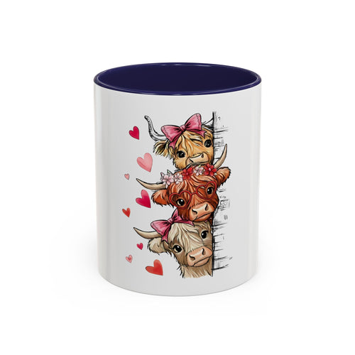 Cute Highland Cow Mug – Peekaboo Cows with Hearts Accent Coffee Cup (11/15oz)