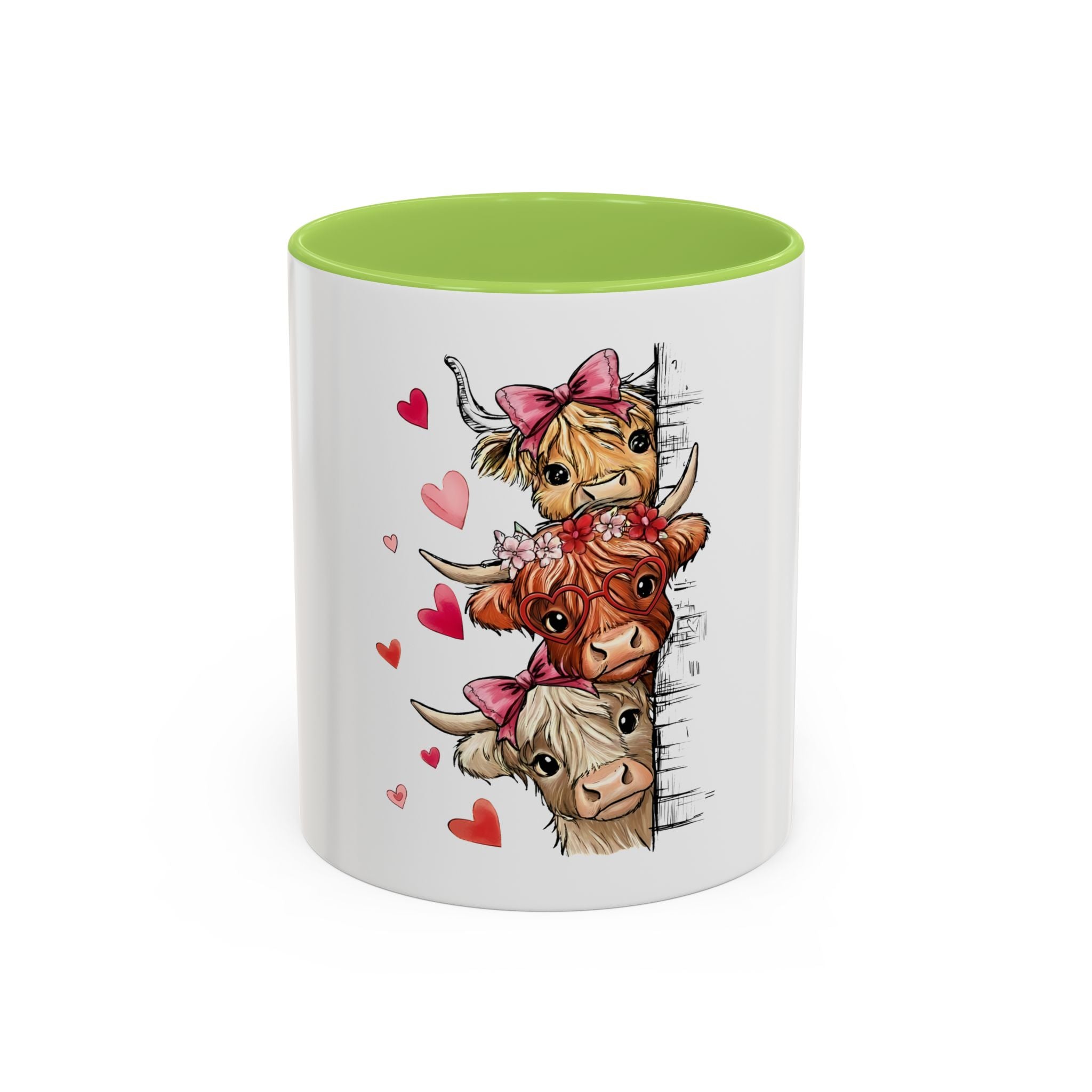 Cute Highland Cow Mug – Peekaboo Cows with Hearts Accent Coffee Cup (11/15oz)