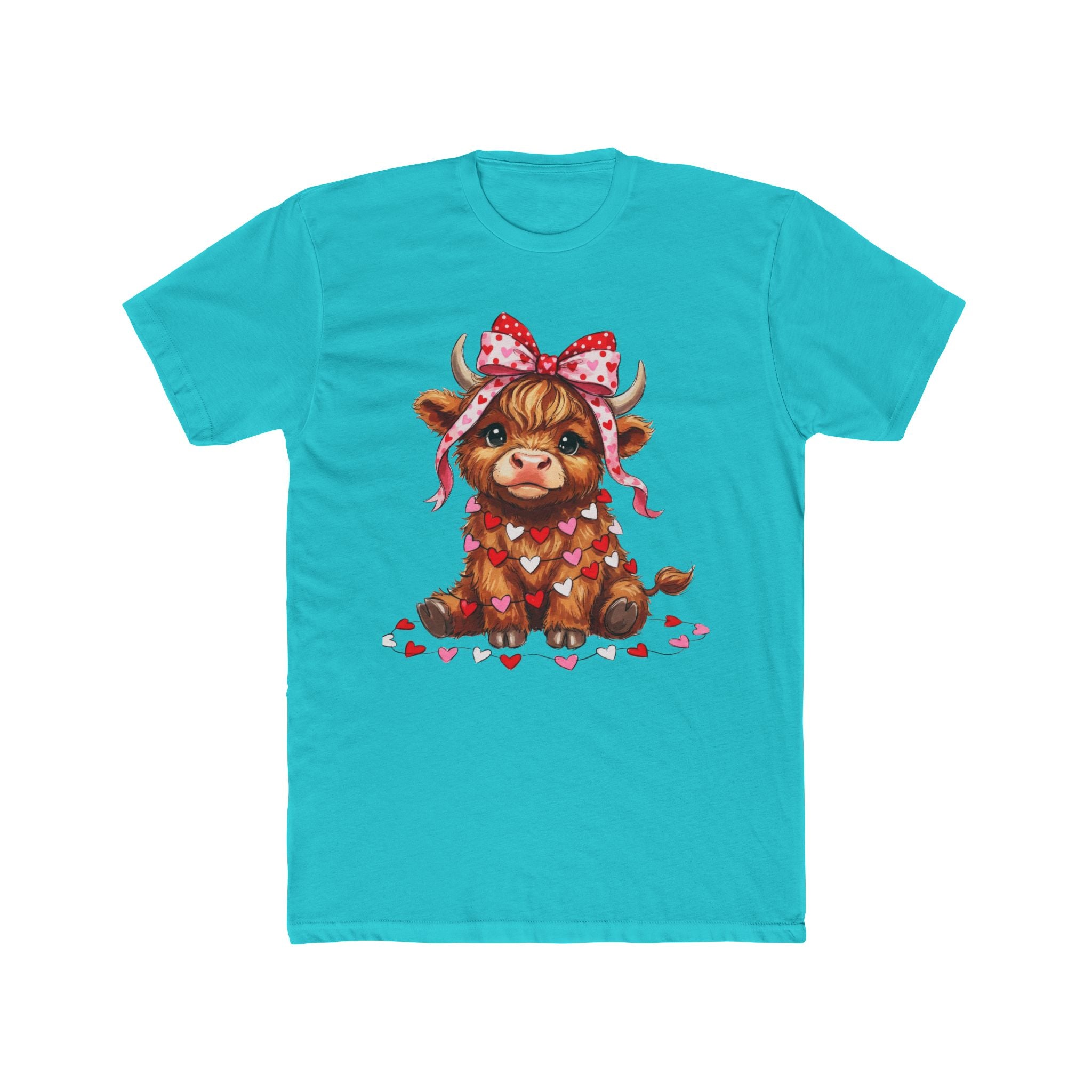 Valentine Highland Cow Tee — Cute Cow with Heart Garland & Bow