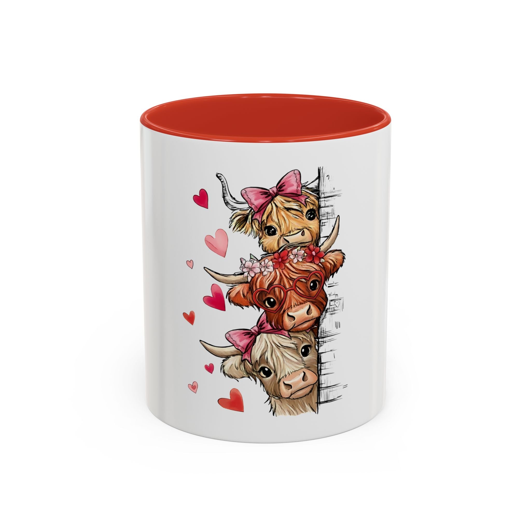 Cute Highland Cow Mug – Peekaboo Cows with Hearts Accent Coffee Cup (11/15oz)