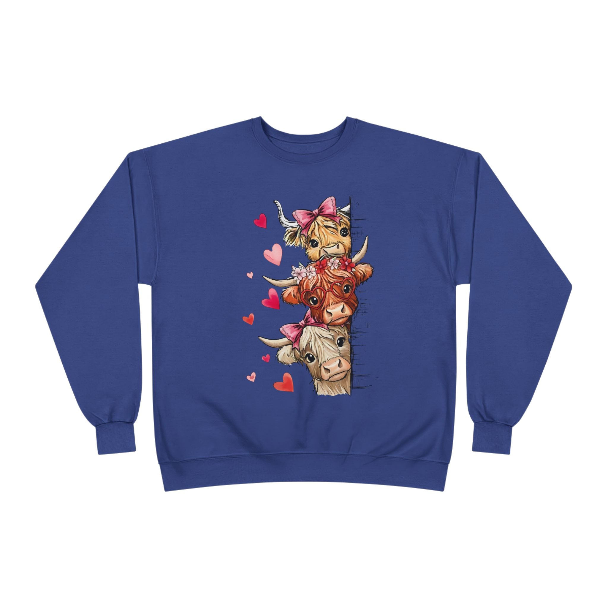 Cute Highland Cow Stack Sweatshirt — Adorable Hearts & Bows Cozy Pullover