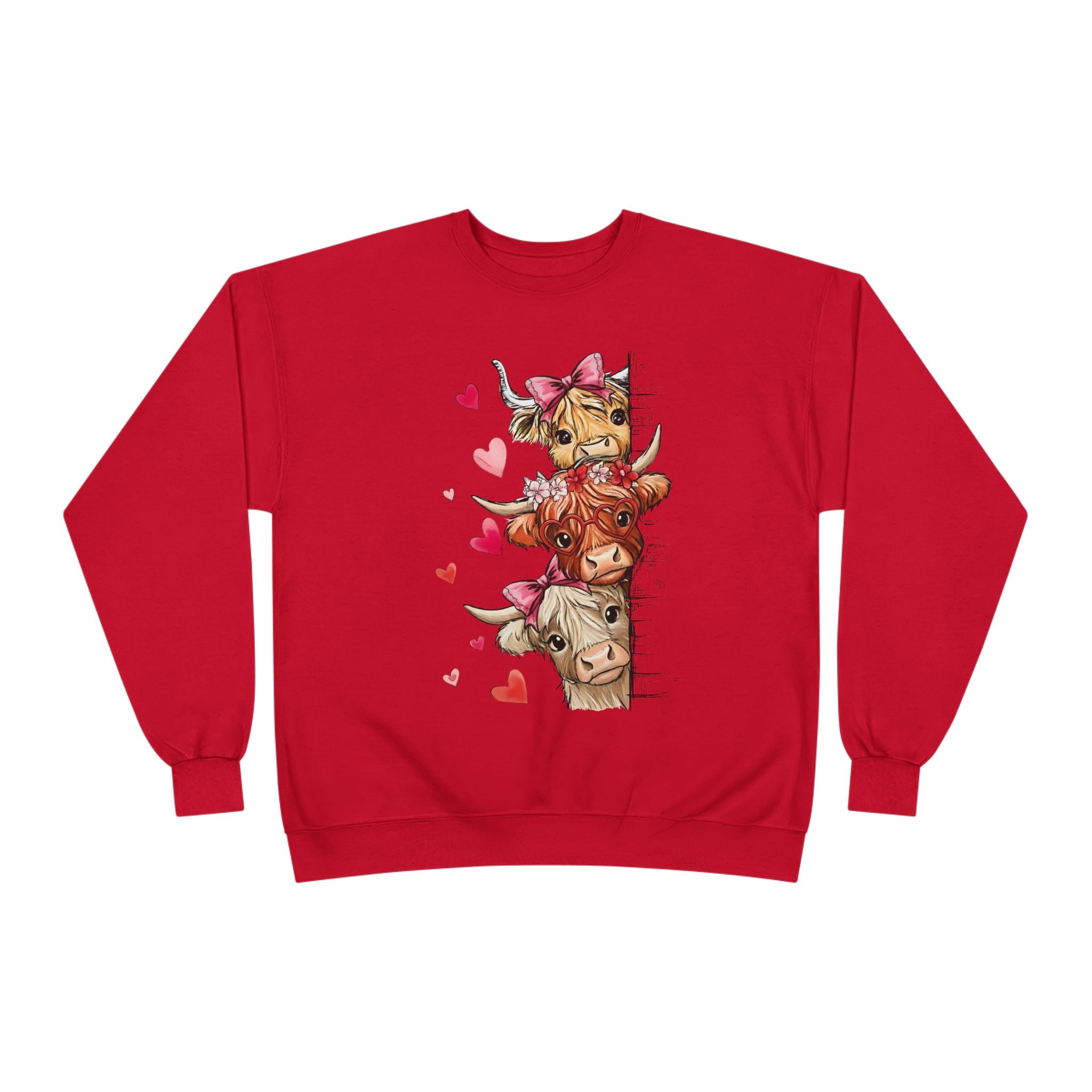 Cute Highland Cow Stack Sweatshirt — Adorable Hearts & Bows Cozy Pullover