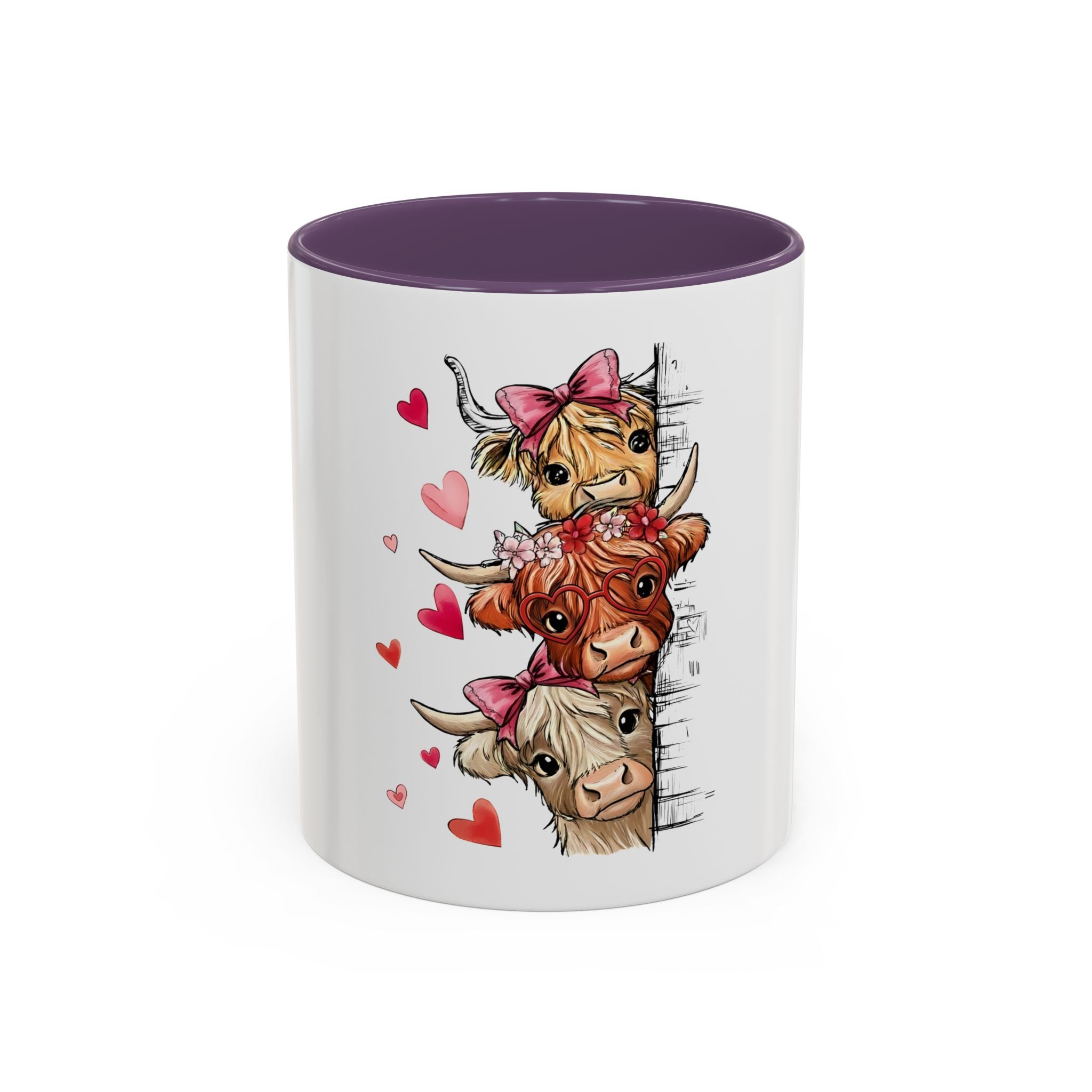 Cute Highland Cow Mug – Peekaboo Cows with Hearts Accent Coffee Cup (11/15oz)