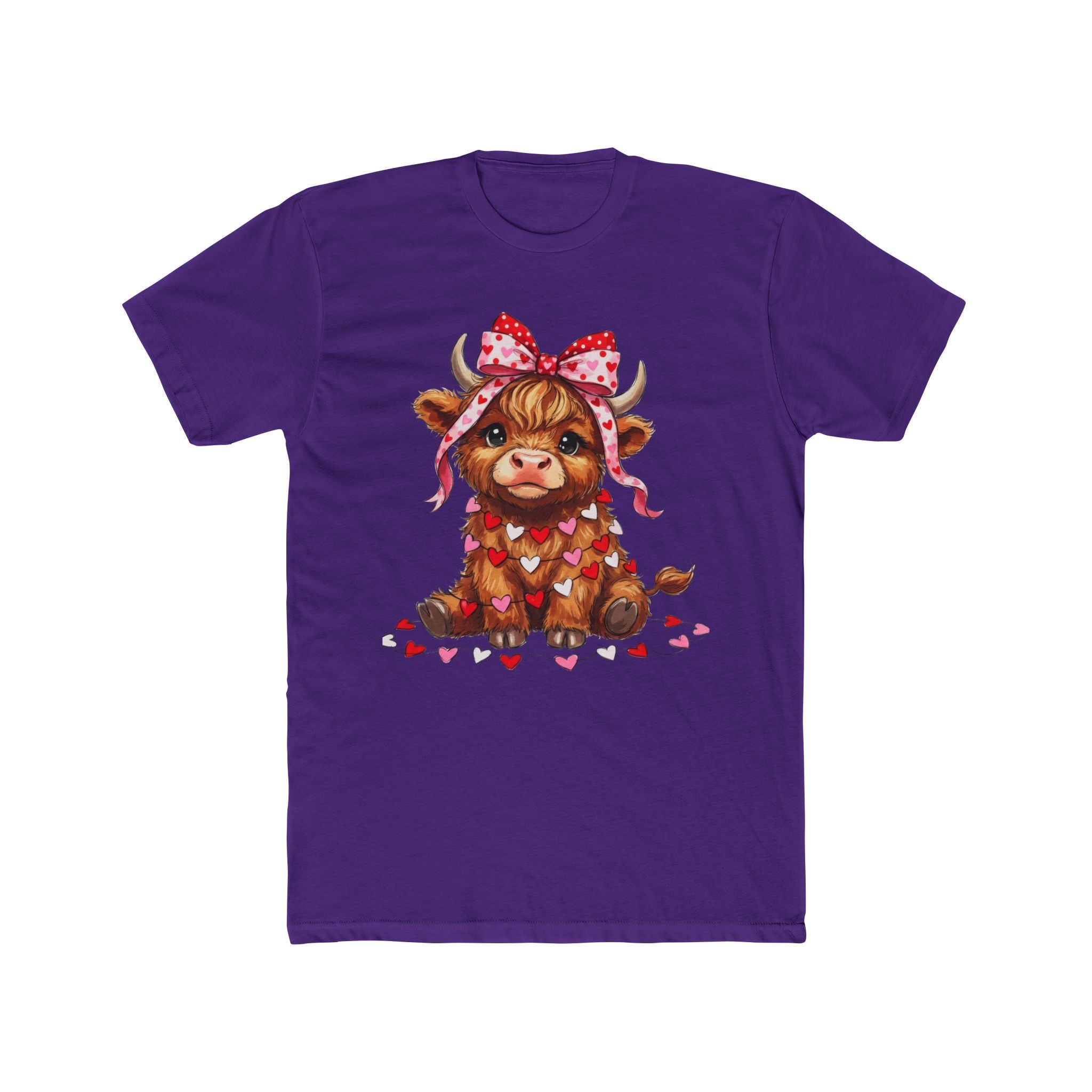 Valentine Highland Cow Tee — Cute Cow with Heart Garland & Bow
