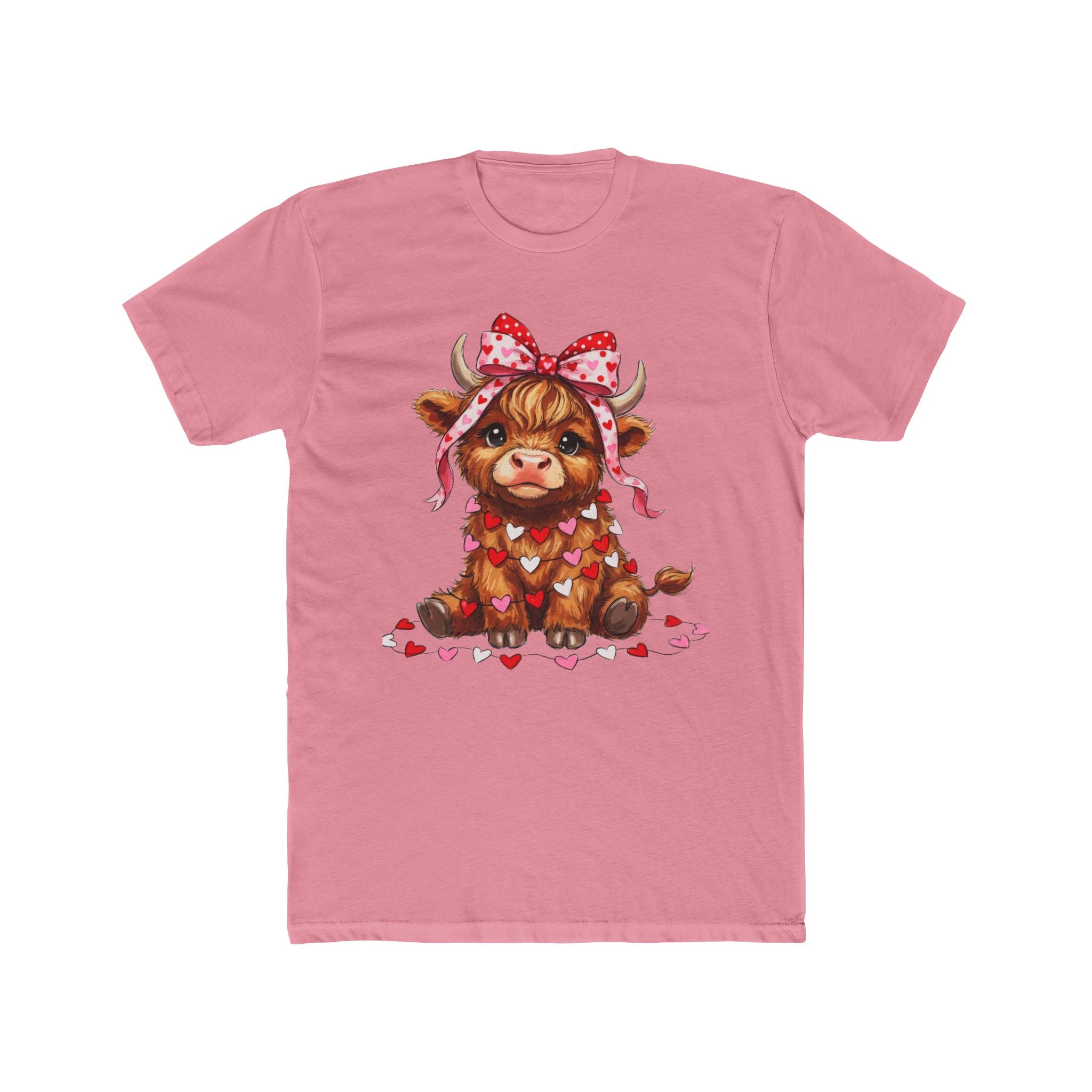 Valentine Highland Cow Tee — Cute Cow with Heart Garland & Bow