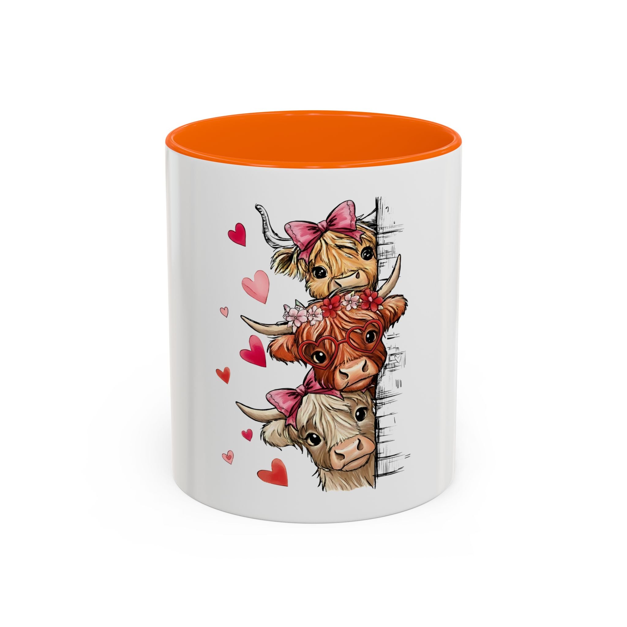 Cute Highland Cow Mug – Peekaboo Cows with Hearts Accent Coffee Cup (11/15oz)