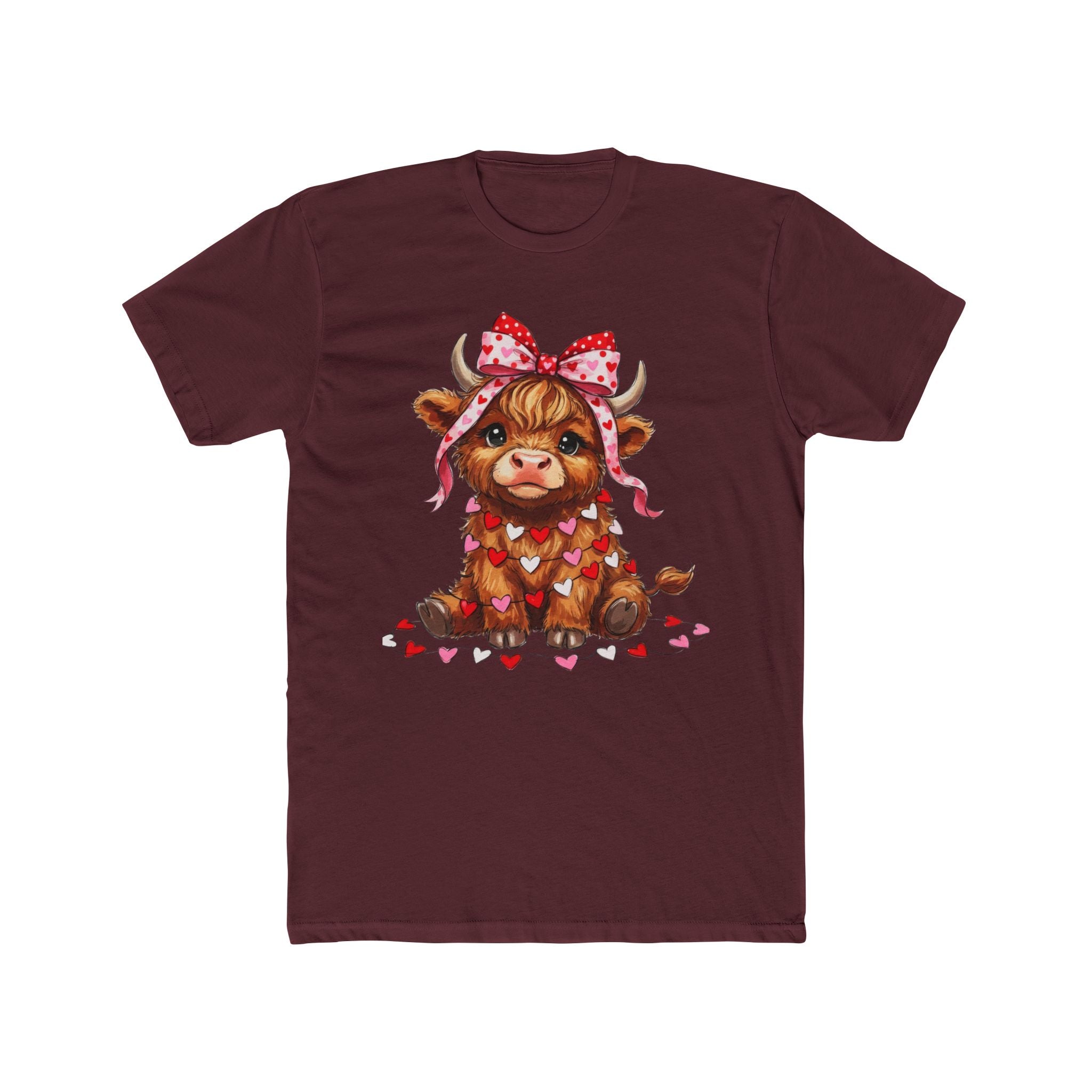 Valentine Highland Cow Tee — Cute Cow with Heart Garland & Bow