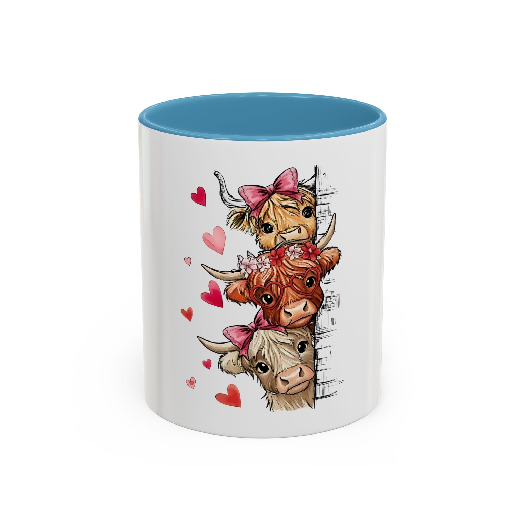 Cute Highland Cow Mug – Peekaboo Cows with Hearts Accent Coffee Cup (11/15oz)