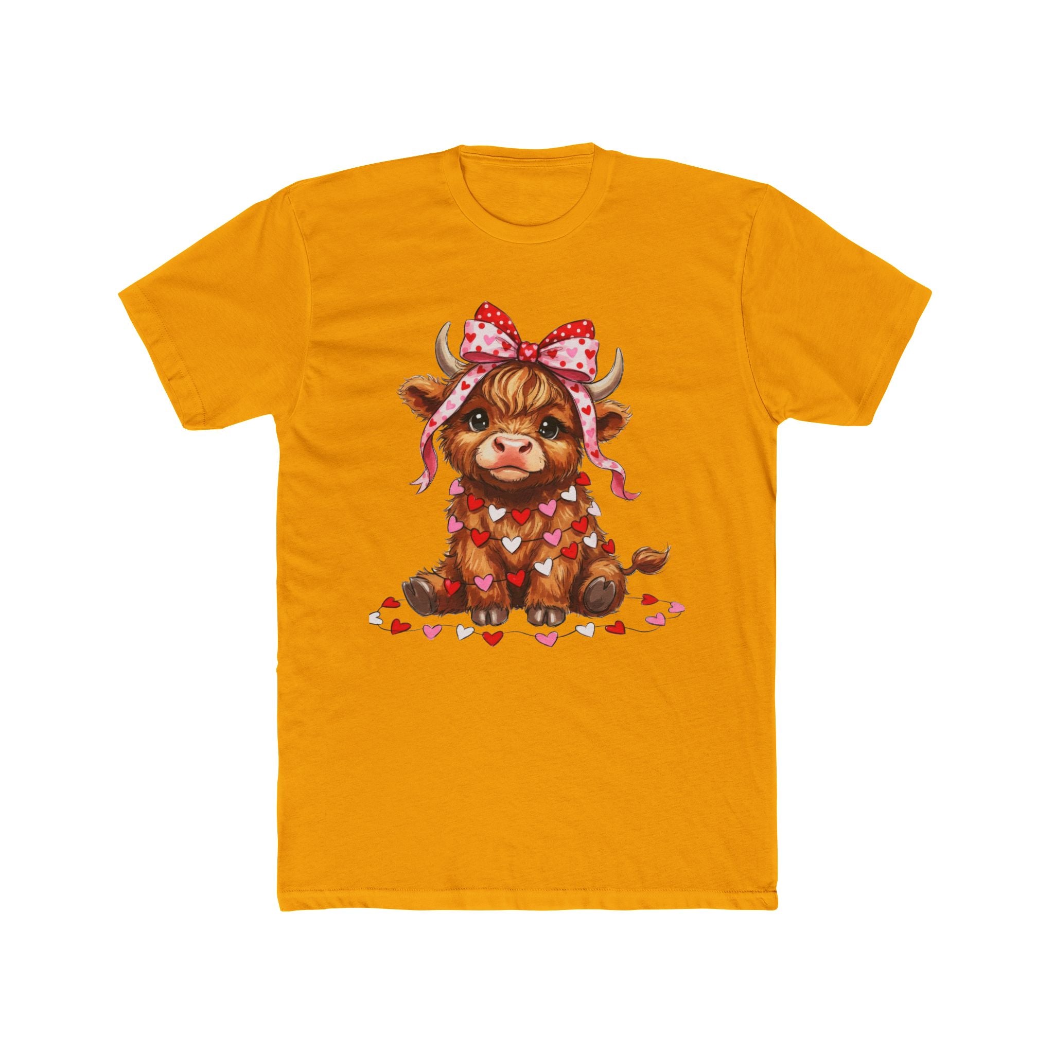 Valentine Highland Cow Tee — Cute Cow with Heart Garland & Bow