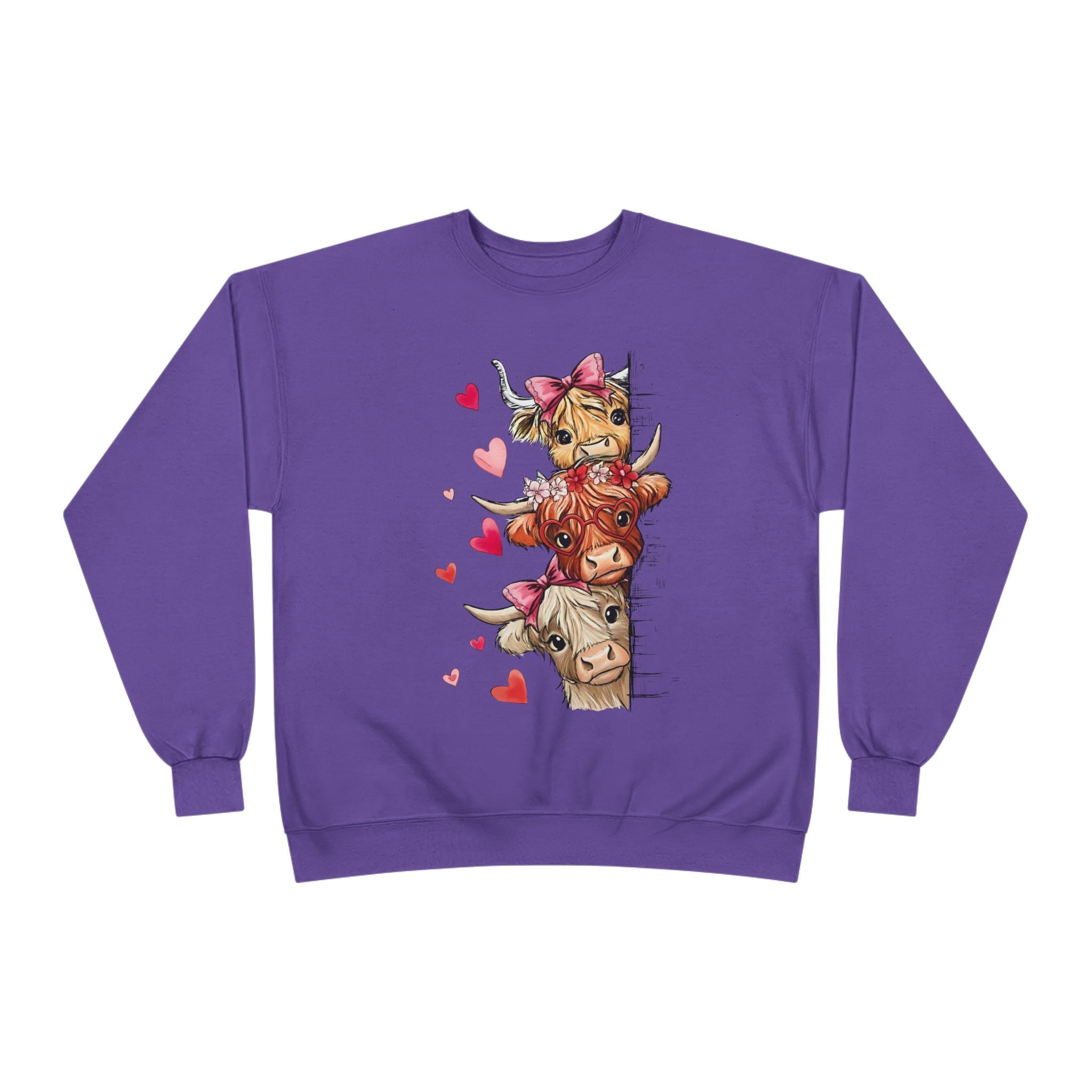 Cute Highland Cow Stack Sweatshirt — Adorable Hearts & Bows Cozy Pullover