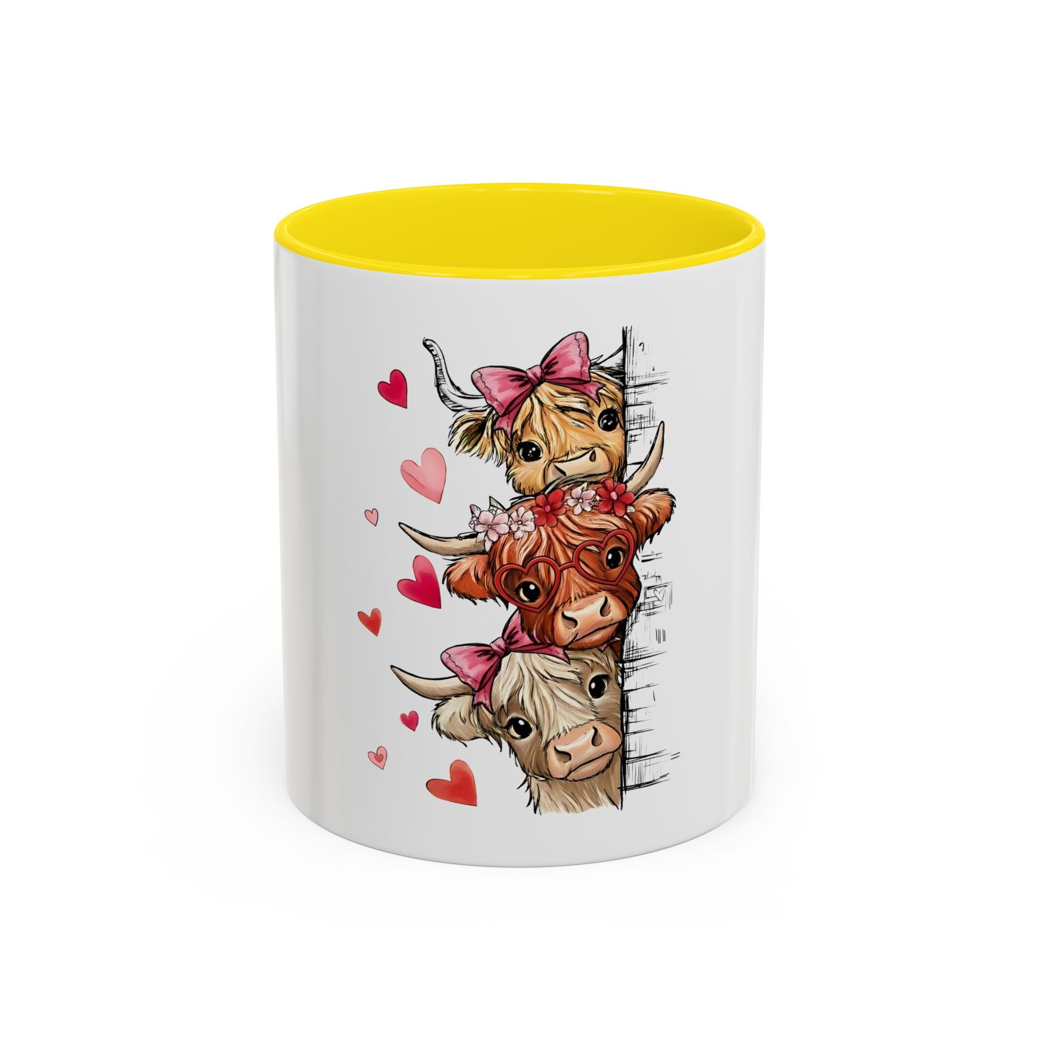 Cute Highland Cow Mug – Peekaboo Cows with Hearts Accent Coffee Cup (11/15oz)